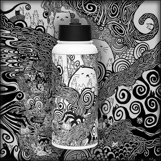 Cat Print 32oz Stainless Steel Water Bottle with Straw Lid - Catastrophe Design