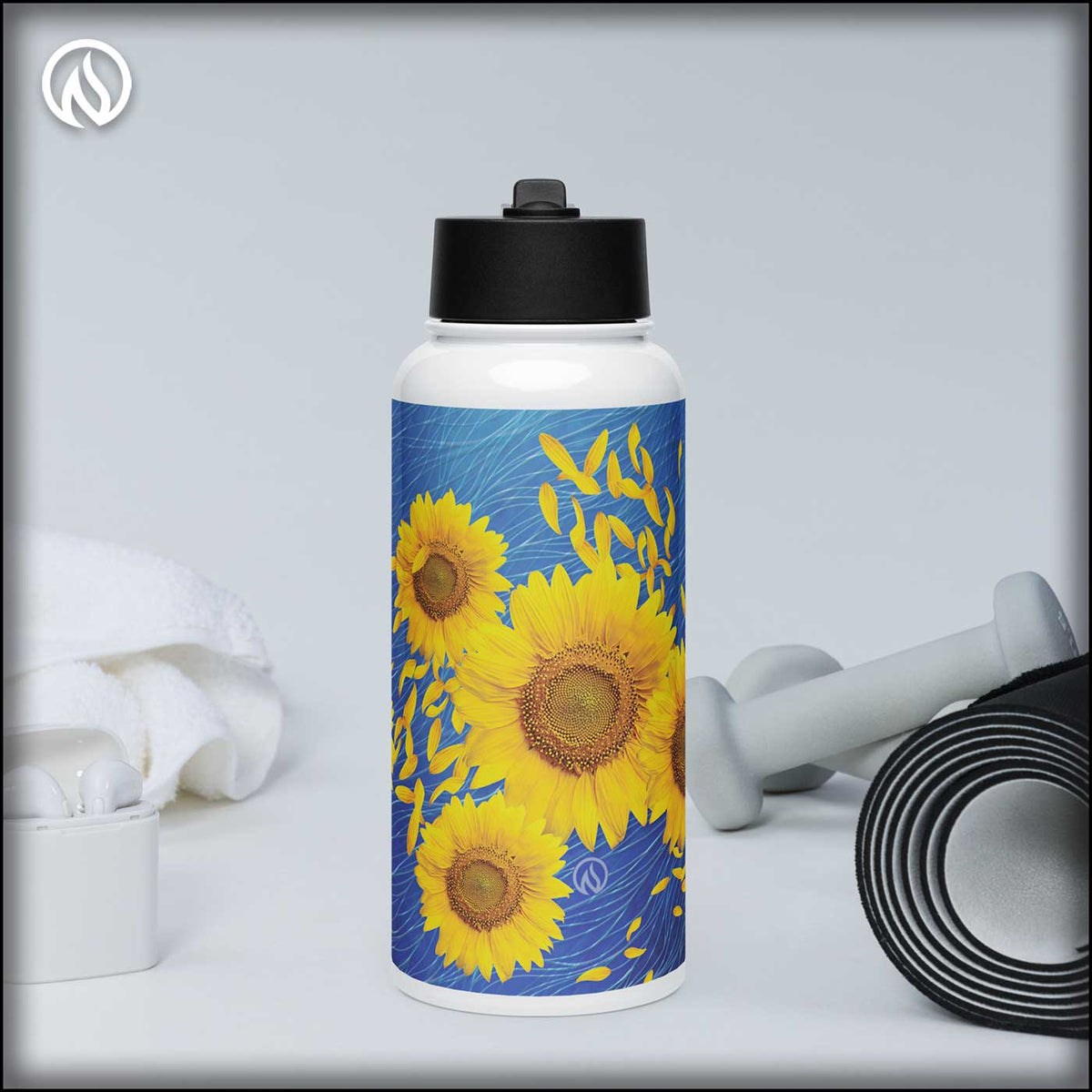 Sunflower 32oz Stainless Steel Water Bottle with Straw Lid
