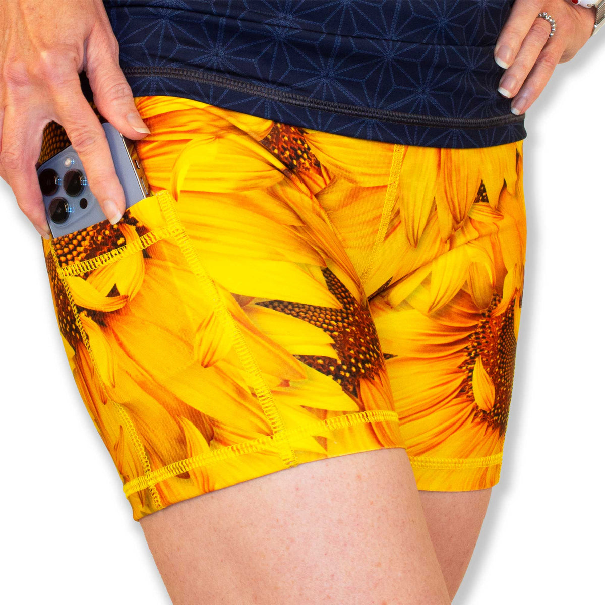 Sunflower 4 Inch Running Shorts for Women - Cheerful Athletic Shorts
