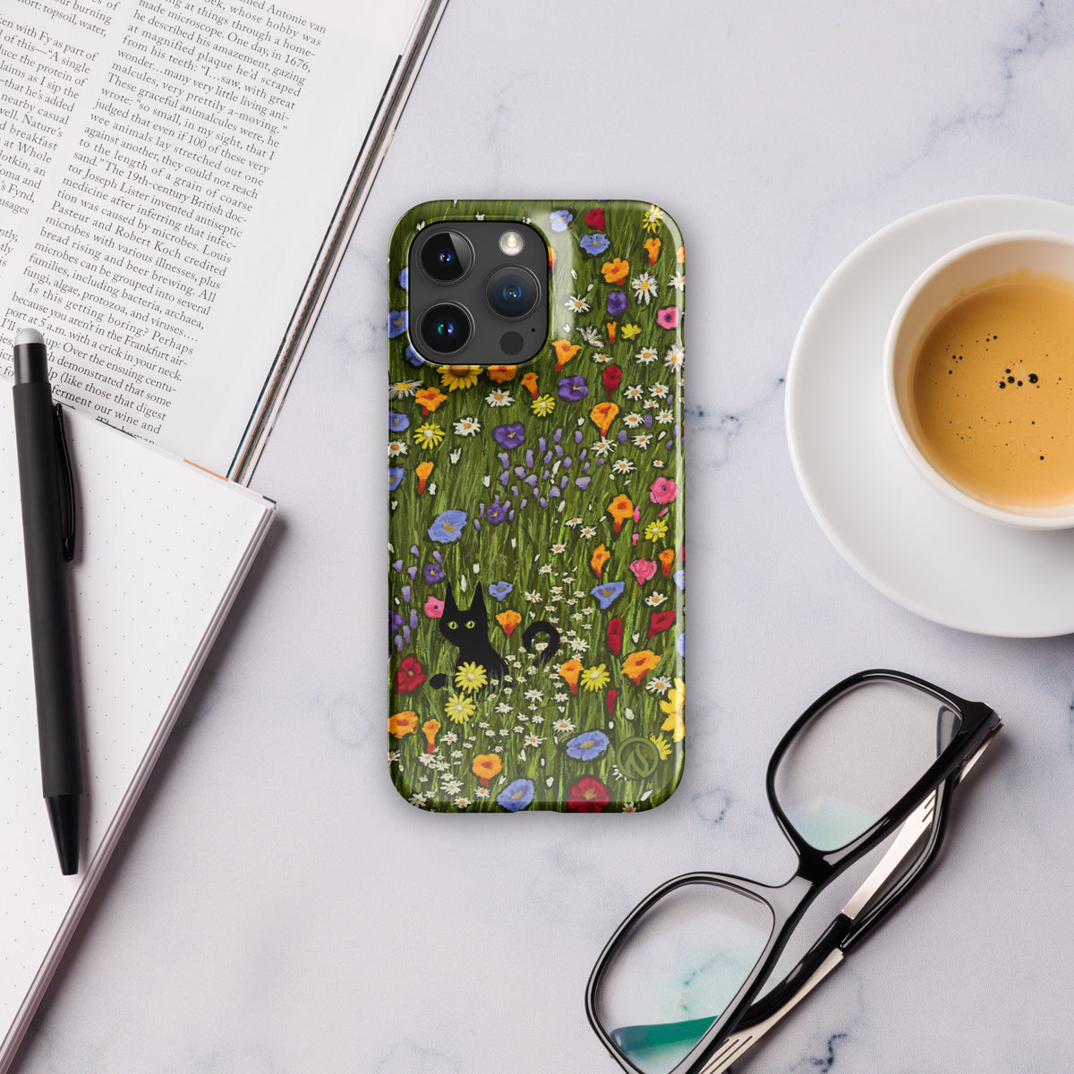 Flower Cat Phone Case for iPhone - Wildflower Floral Cat Design