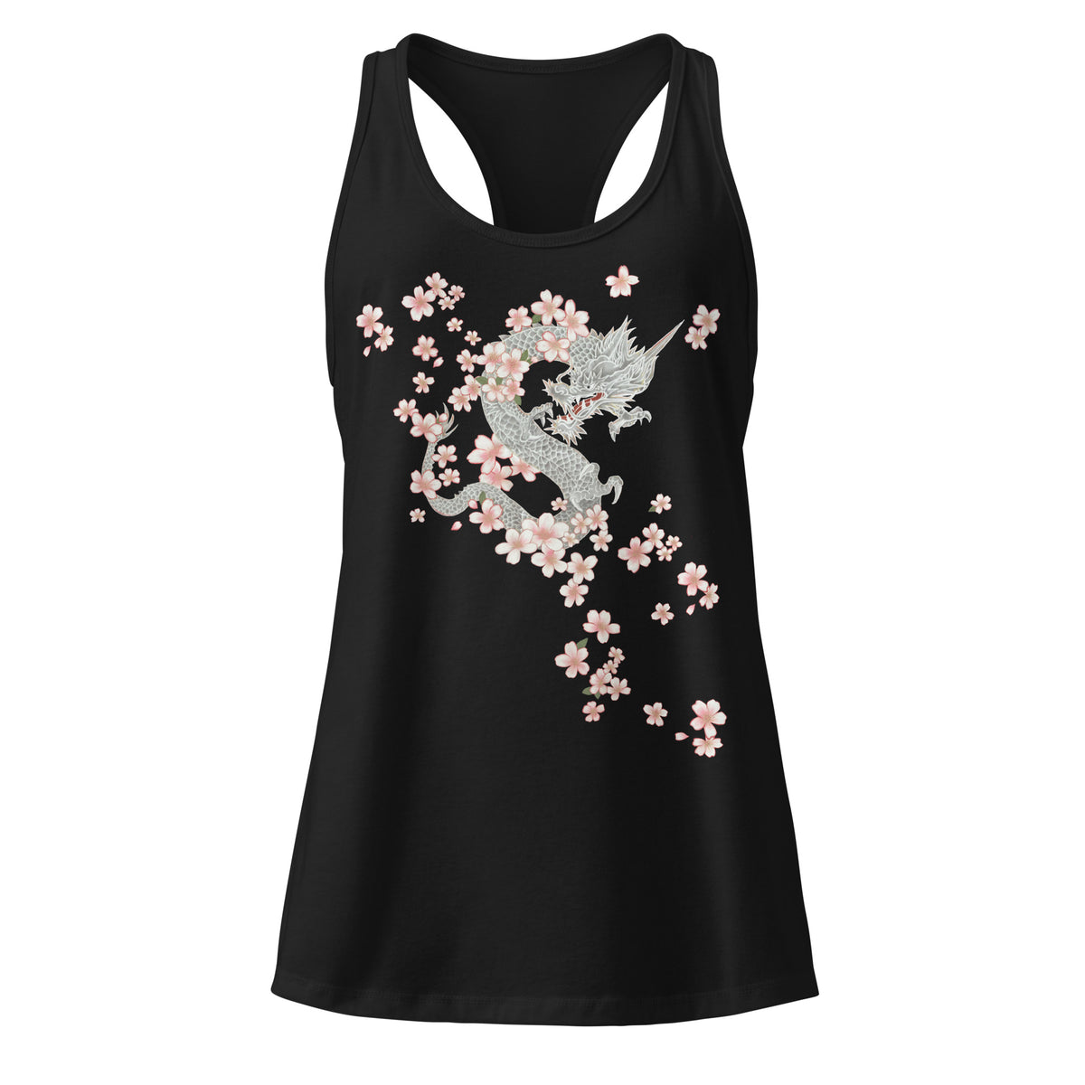 Sakura Dragon Racerback Tank Top for Women - Cherry Blossom Design